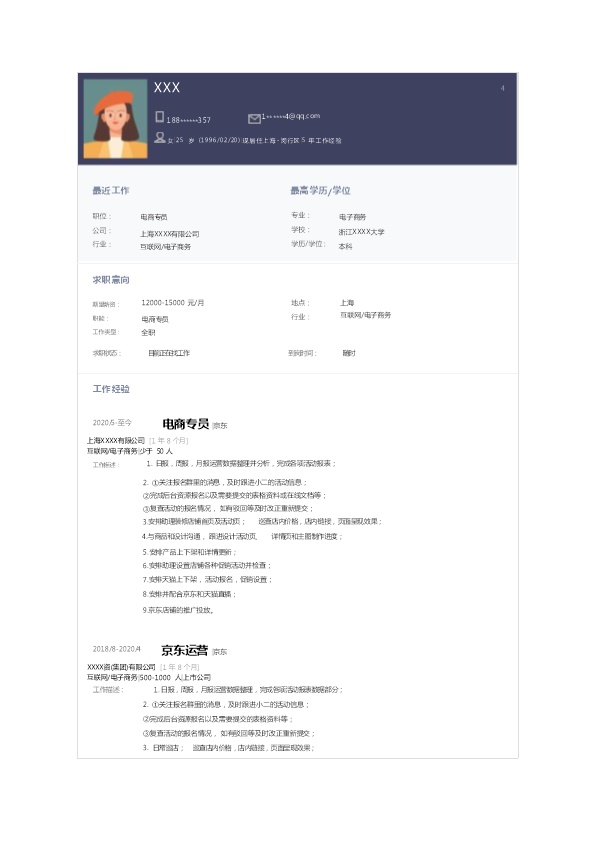 7327_网络销售电子商务相关岗位求职简历模板  - 电子商务简历模板